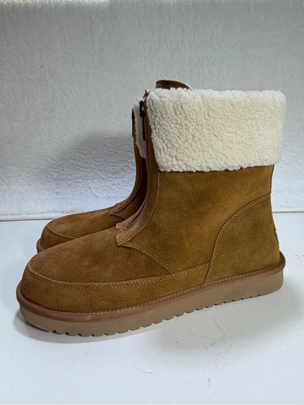 Koolaburra by UGG Lytta Short Suede Fur Zip Boots Chestnut Womens 10